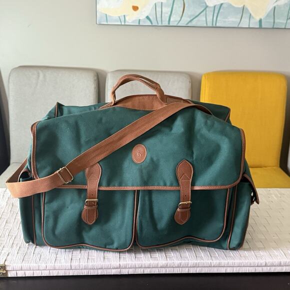 Polo by Ralph Lauren Other - VTG Polo Ralph Lauren Duffle Weekender Travel Bag Large Green Brown Canvas Pony